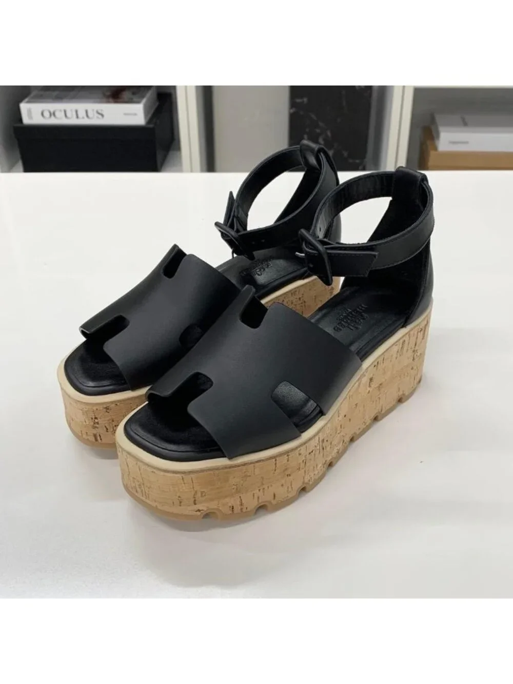 Hermes Leather Cork Platform Strap Sandals